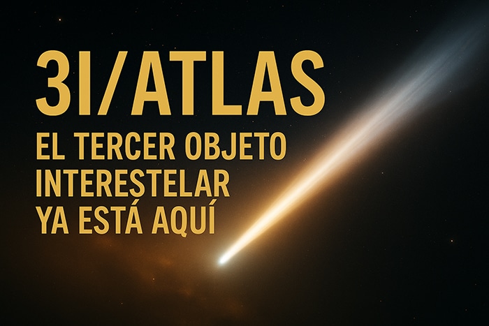 Vista artística fotorealista del cometa 3I/ATLAS acercándose al sistema solar con fondo estelar.