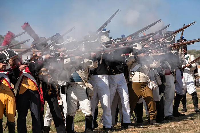 Soldiers firing on the enemy in Representation of the Battle of Bailen, Bailén Jaén province, Andalusia, Spain