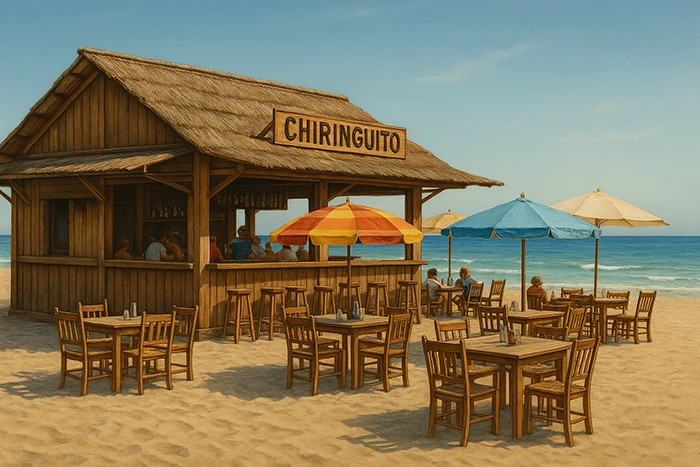 Ilustración con típico chiringuito.
