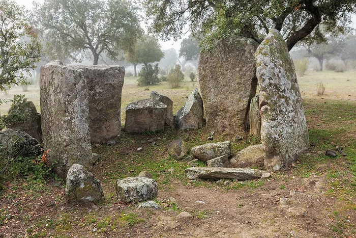 Dolmen de las Hijadillas I, cámara subcircular con ortostatos en pie.