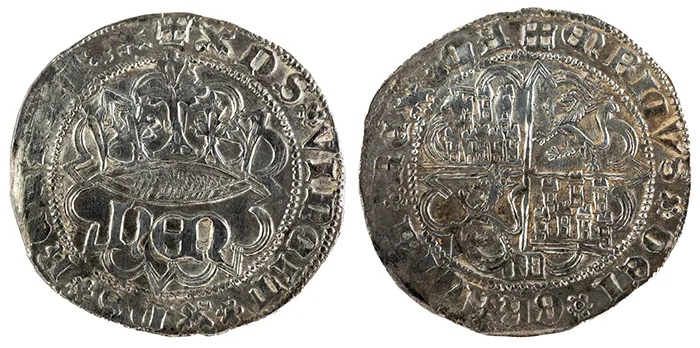 Moneda de un plata de real, acuñada por Enrique IV de Castilla en Segovia