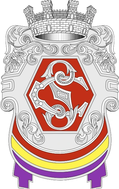 Escudo de la Guardia de Asalto de la Segunda República Española con corona mural y cintas tricolores
