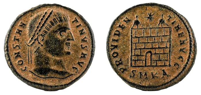 Moneda romana de Constantino I Magno.