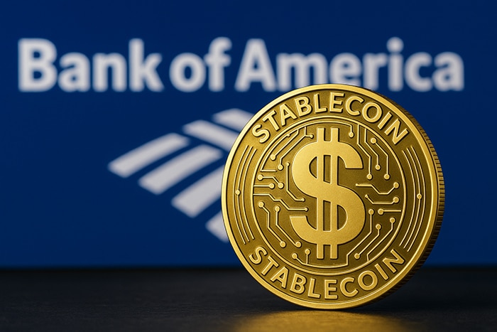 Stablecoin sobre el cartel de Bank of America.