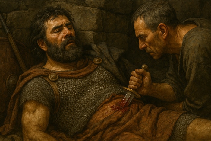 Escena dramática de la traición y asesinato de Viriato.